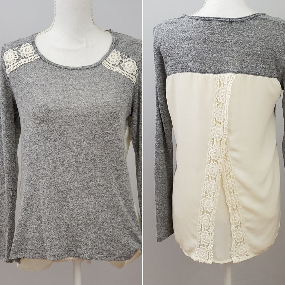 Jolt Gray Shirt with Sheer Lace Back